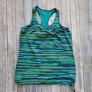 L Athleta Green Striped Sleeveless Exercise Tank with Drawstring Hem 959